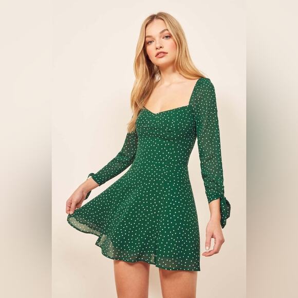 Reformation Dresses & Skirts - Reformation The Beatrice Dress in Kelly Green Polka Dots Size 0.